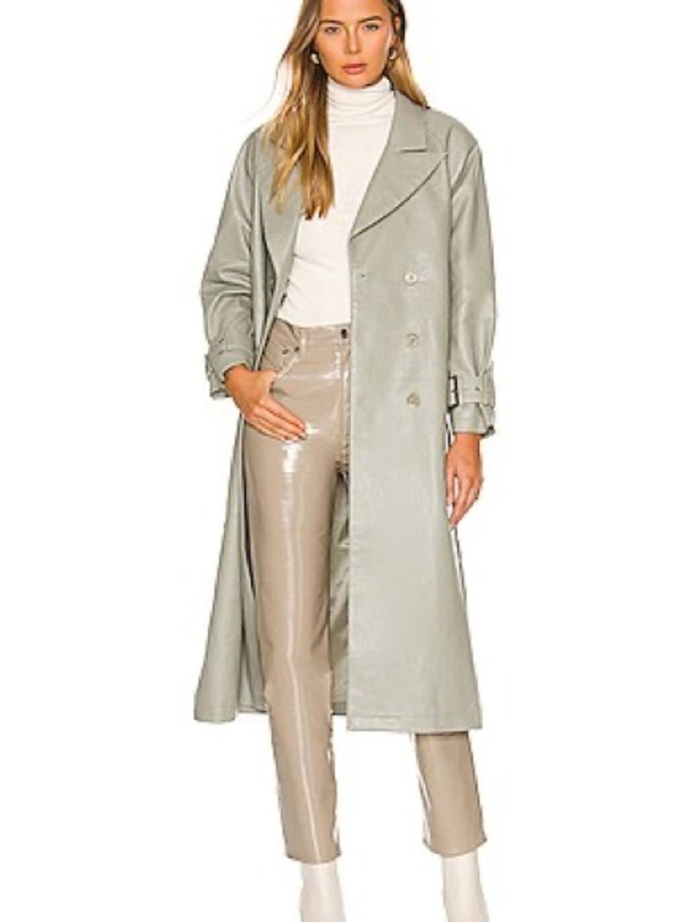 Atoir Long Double-Breasted Trench Coat in Sage Green